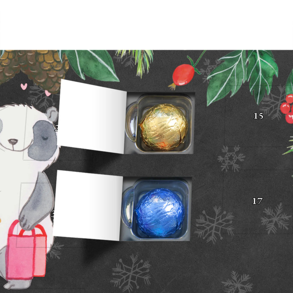 Schoko Adventskalender Panda Shopping Adventskalender, Schokoladen Adventskalender, Schoko Adventskalender, Geschenk, Sport, Sportart, Hobby, Schenken, Danke, Dankeschön, Auszeichnung, Gewinn, Sportler, Shopping, shoppen, einkaufen