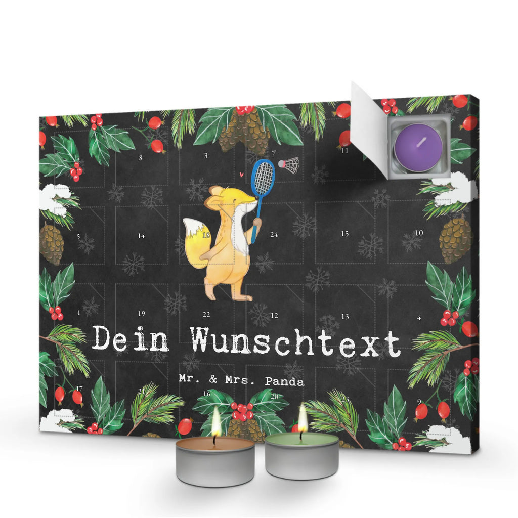 Personalisierter Duftkerzen Adventskalender Fuchs Federball spielen Personalisierter Duftkerzen Adventskalender, Geschenk, Sport, Sportart, Hobby, Schenken, Danke, Dankeschön, Auszeichnung, Gewinn, Sportler, Federball spielen, Badminton