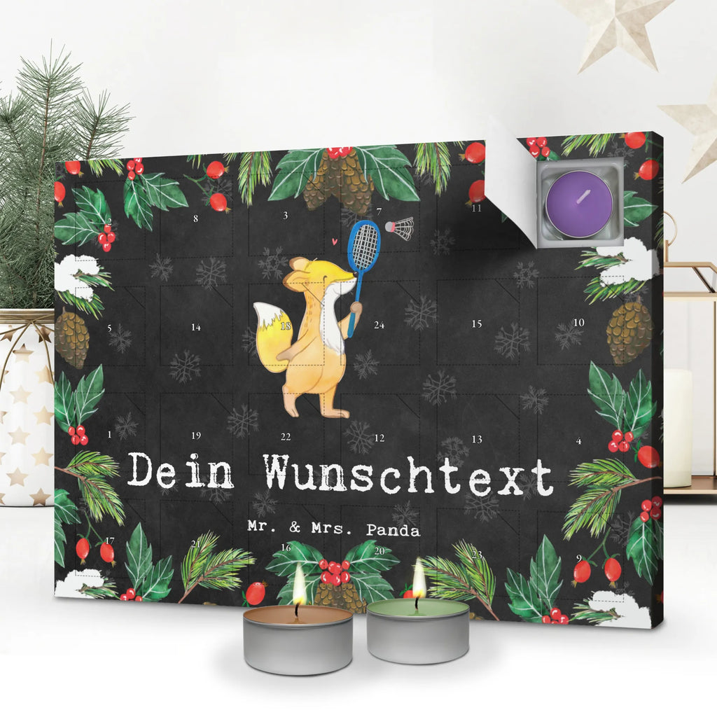 Personalisierter Duftkerzen Adventskalender Fuchs Federball spielen Personalisierter Duftkerzen Adventskalender, Geschenk, Sport, Sportart, Hobby, Schenken, Danke, Dankeschön, Auszeichnung, Gewinn, Sportler, Federball spielen, Badminton