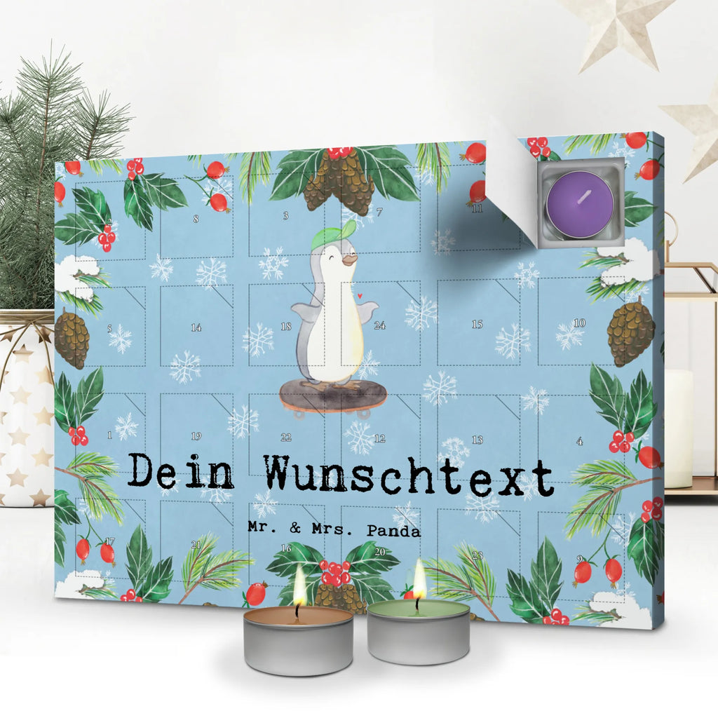 Personalisierter Duftkerzen Adventskalender Pinguin Skateboarden Personalisierter Duftkerzen Adventskalender, Geschenk, Sport, Sportart, Hobby, Schenken, Danke, Dankeschön, Auszeichnung, Gewinn, Sportler, Skateboarden, Skateboard fahren, Skaten, Skateboard, Skateplatz