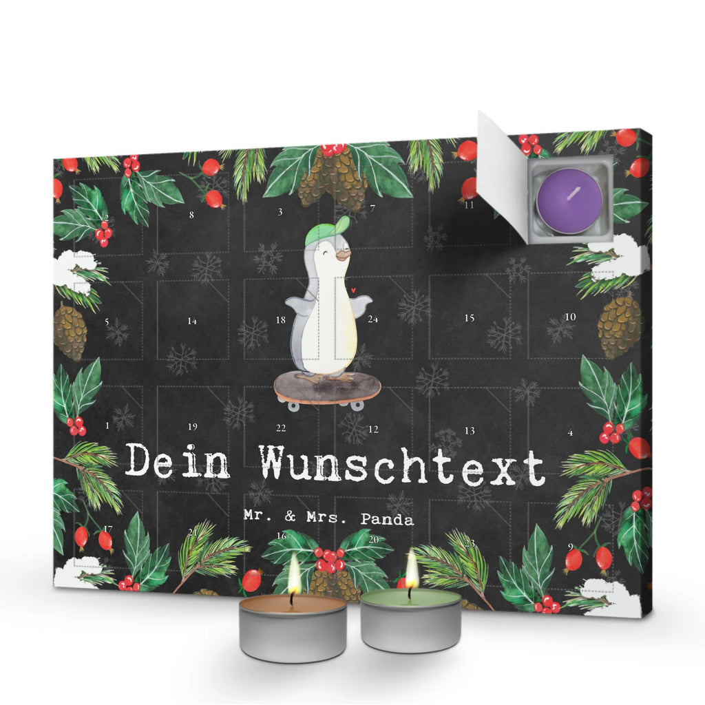 Personalisierter Duftkerzen Adventskalender Pinguin Skateboarden Personalisierter Duftkerzen Adventskalender, Geschenk, Sport, Sportart, Hobby, Schenken, Danke, Dankeschön, Auszeichnung, Gewinn, Sportler, Skateboarden, Skateboard fahren, Skaten, Skateboard, Skateplatz