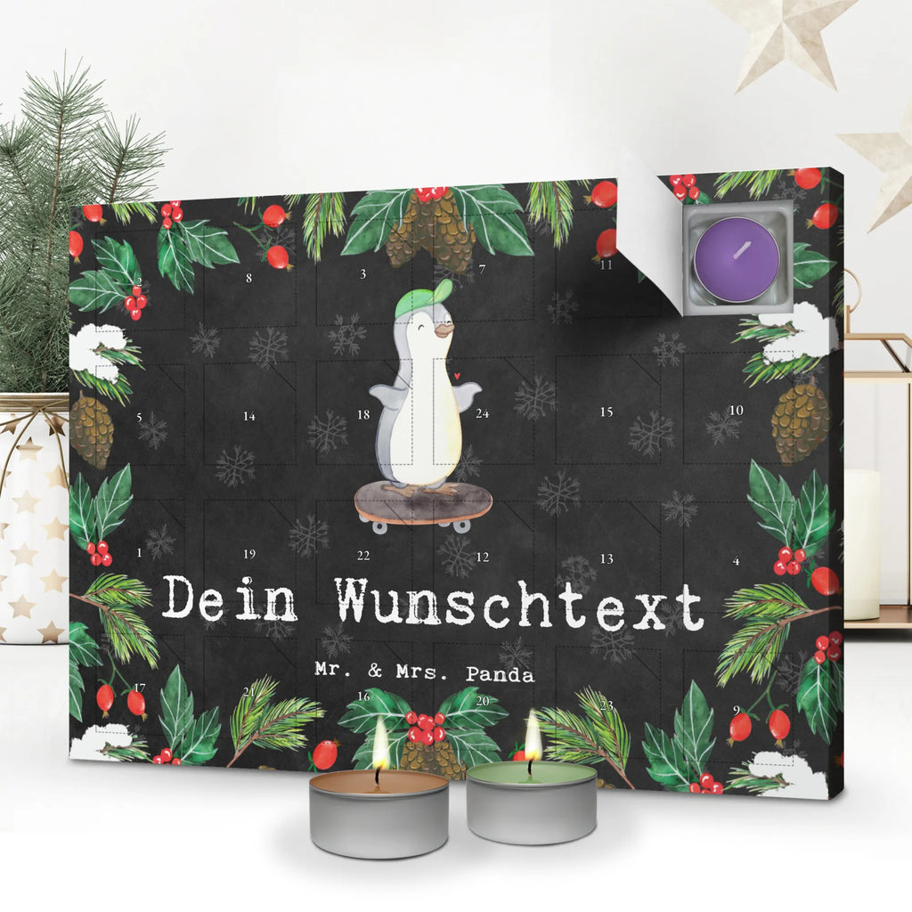 Personalisierter Duftkerzen Adventskalender Pinguin Skateboarden Personalisierter Duftkerzen Adventskalender, Geschenk, Sport, Sportart, Hobby, Schenken, Danke, Dankeschön, Auszeichnung, Gewinn, Sportler, Skateboarden, Skateboard fahren, Skaten, Skateboard, Skateplatz