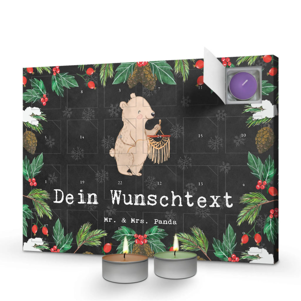 Personalisierter Duftkerzen Adventskalender Bär Makramee Personalisierter Duftkerzen Adventskalender, Geschenk, Sport, Sportart, Hobby, Schenken, Danke, Dankeschön, Auszeichnung, Gewinn, Sportler, Makramee, Basteln, Basteln mit Makramee