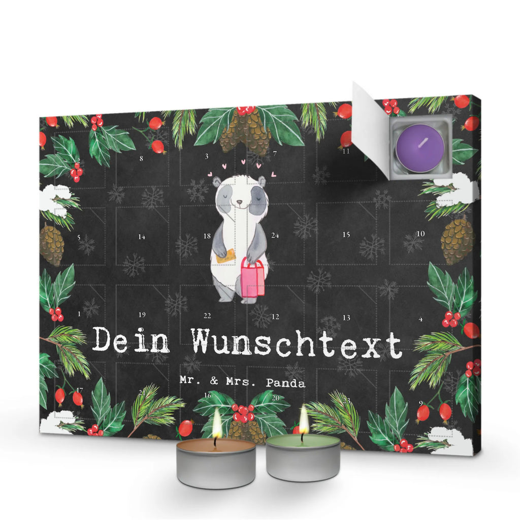 Personalisierter Duftkerzen Adventskalender Panda Shopping Personalisierter Duftkerzen Adventskalender, Geschenk, Sport, Sportart, Hobby, Schenken, Danke, Dankeschön, Auszeichnung, Gewinn, Sportler, Shopping, shoppen, einkaufen