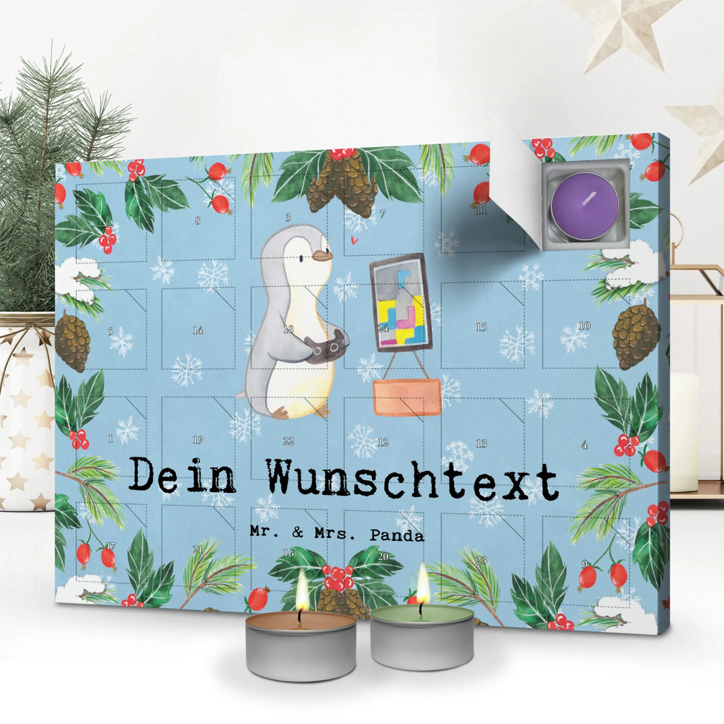 Personalisierter Duftkerzen Adventskalender Pinguin Zocken Personalisierter Duftkerzen Adventskalender, Geschenk, Sport, Sportart, Hobby, Schenken, Danke, Dankeschön, Auszeichnung, Gewinn, Sportler, Zocken, Gaming, Videospiele, Videogames