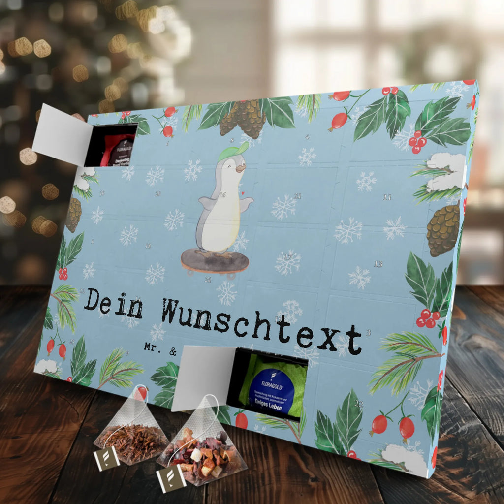 Personalisierter Tee Adventskalender Pinguin Skateboarden Personalisierter Tee Adventskalender, Geschenk, Sport, Sportart, Hobby, Schenken, Danke, Dankeschön, Auszeichnung, Gewinn, Sportler, Skateboarden, Skateboard fahren, Skaten, Skateboard, Skateplatz