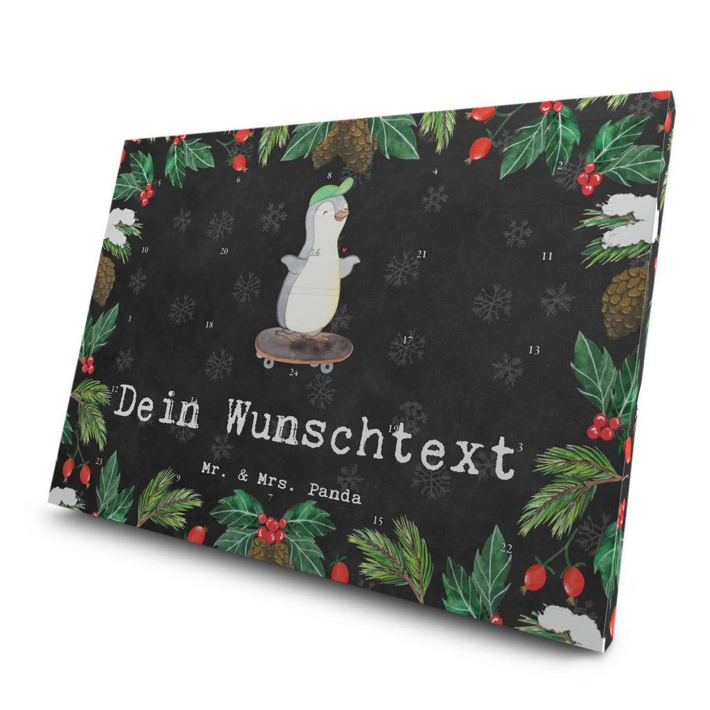 Personalisierter Tee Adventskalender Pinguin Skateboarden Personalisierter Tee Adventskalender, Geschenk, Sport, Sportart, Hobby, Schenken, Danke, Dankeschön, Auszeichnung, Gewinn, Sportler, Skateboarden, Skateboard fahren, Skaten, Skateboard, Skateplatz