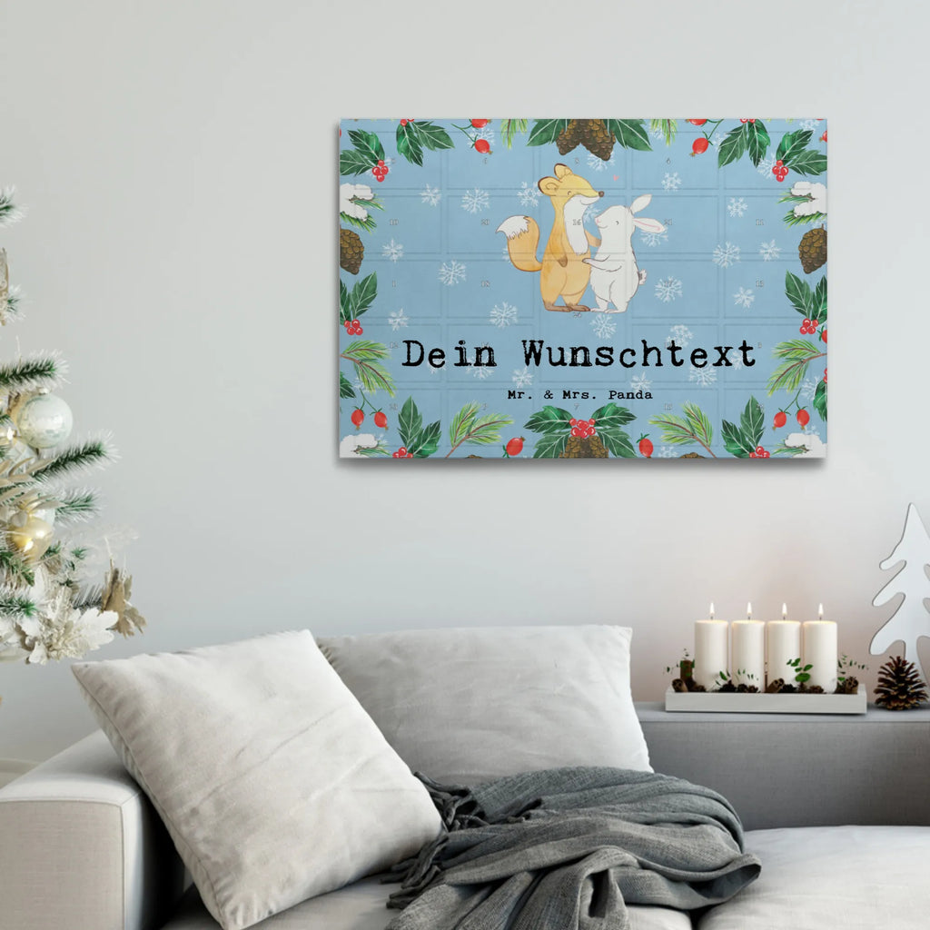 Personalisierter Tee Adventskalender Fuchs Hase Freunde treffen Personalisierter Tee Adventskalender, Geschenk, Sport, Sportart, Hobby, Schenken, Danke, Dankeschön, Auszeichnung, Gewinn, Sportler, Freunde treffen