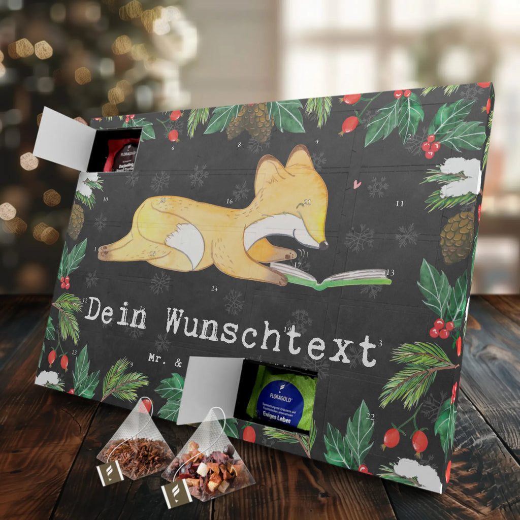 Personalisierter Tee Adventskalender Fuchs Lesen Personalisierter Tee Adventskalender, Geschenk, Sport, Sportart, Hobby, Schenken, Danke, Dankeschön, Auszeichnung, Gewinn, Sportler, lesen, Bücher lesen, Bücherwurm