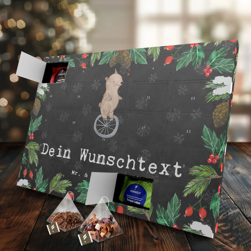 Personalisierter Tee Adventskalender Bär Einrad fahren Personalisierter Tee Adventskalender, Geschenk, Sport, Sportart, Hobby, Schenken, Danke, Dankeschön, Auszeichnung, Gewinn, Sportler, Einrad fahren