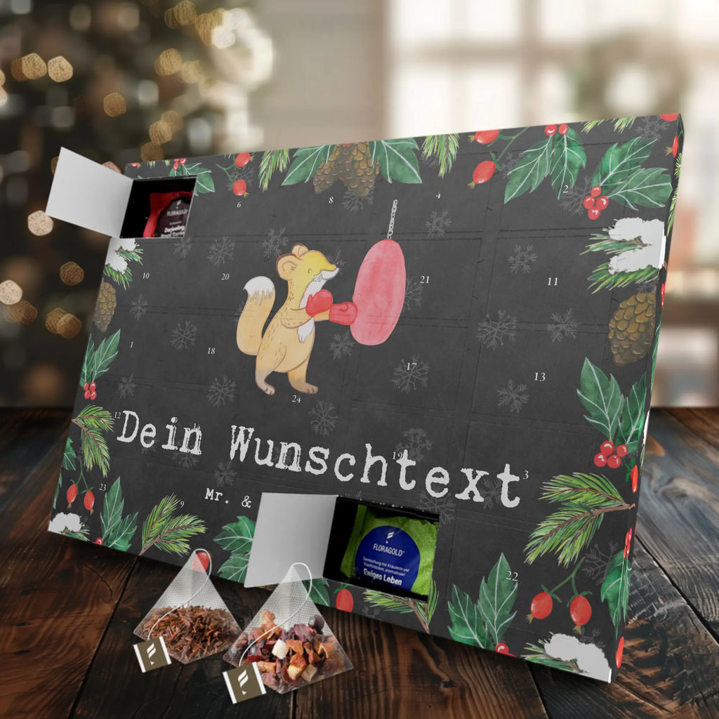 Personalisierter Tee Adventskalender Fuchs Boxen Personalisierter Tee Adventskalender, Geschenk, Sport, Sportart, Hobby, Schenken, Danke, Dankeschön, Auszeichnung, Gewinn, Sportler, Boxen, Boxkampf, Boxtraining