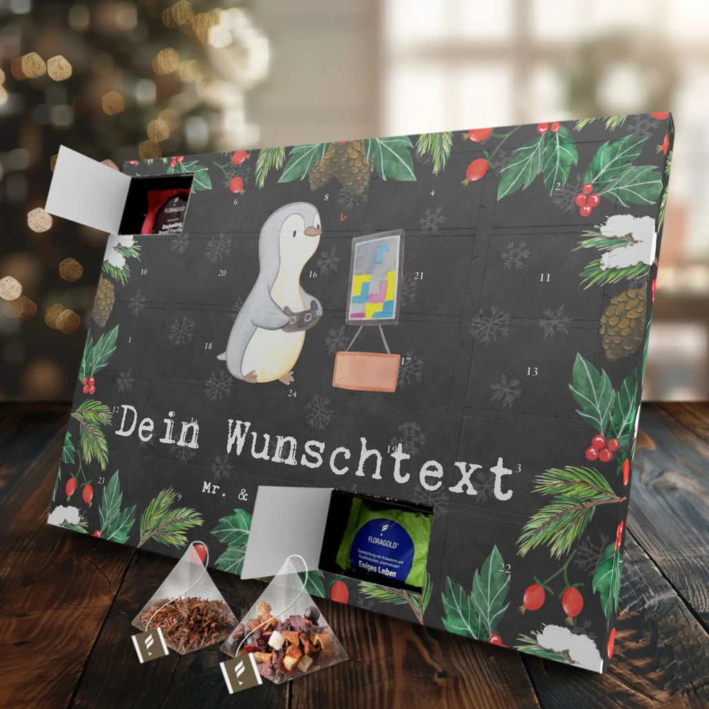 Personalisierter Tee Adventskalender Pinguin Zocken Personalisierter Tee Adventskalender, Geschenk, Sport, Sportart, Hobby, Schenken, Danke, Dankeschön, Auszeichnung, Gewinn, Sportler, Zocken, Gaming, Videospiele, Videogames