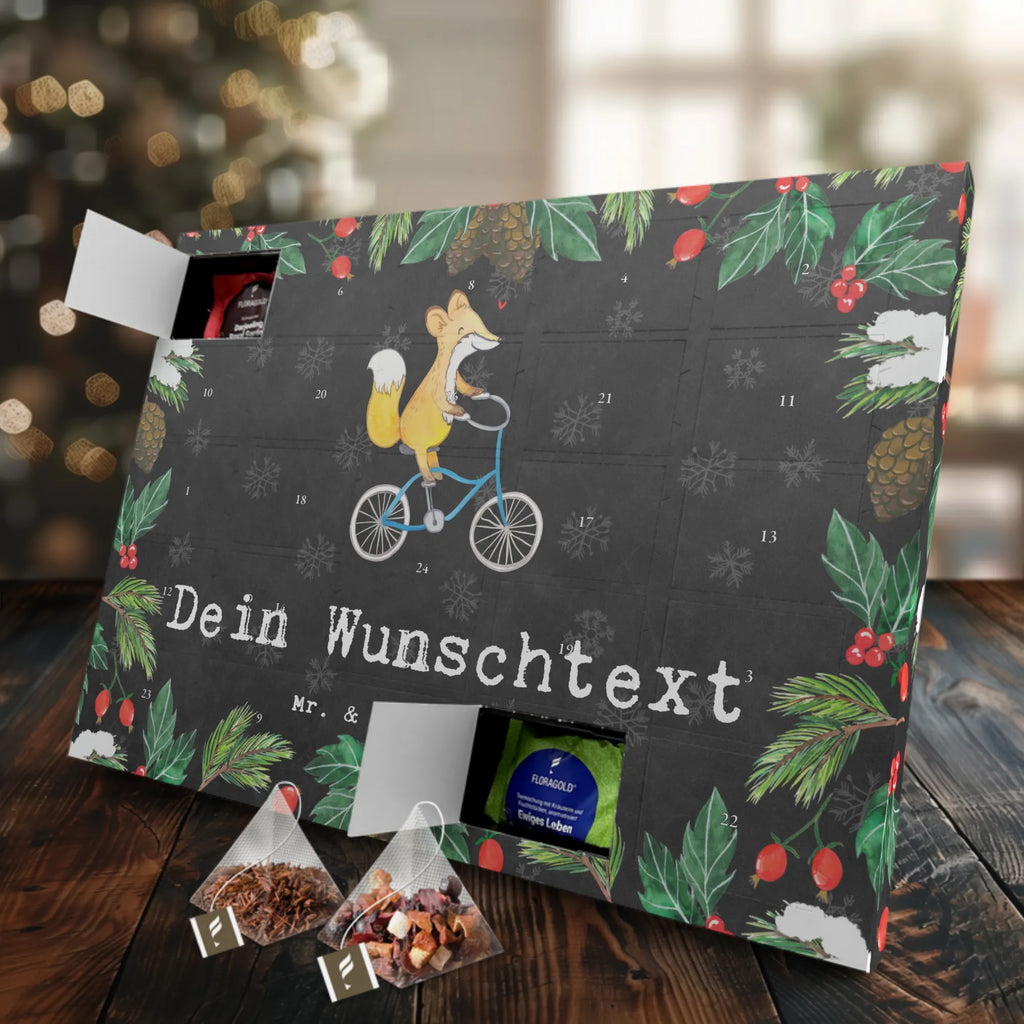 Personalisierter Tee Adventskalender Fuchs Fahrrad fahren Personalisierter Tee Adventskalender, Geschenk, Sport, Sportart, Hobby, Schenken, Danke, Dankeschön, Auszeichnung, Gewinn, Sportler, Fahrrad fahren, Radeln, Trekking, Mountainbiking, Radsport