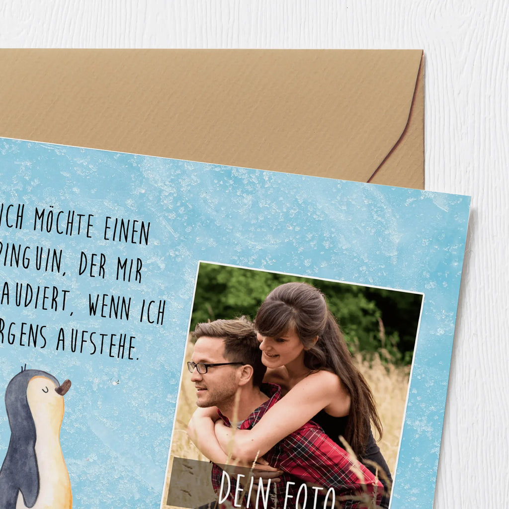 Personalisierte Foto Deluxe Karte Pinguin marschieren Personalisierte Foto Grußkarte, Pinguin, Pinguine, Frühaufsteher, Langschläfer, Bruder, Schwester, Familie