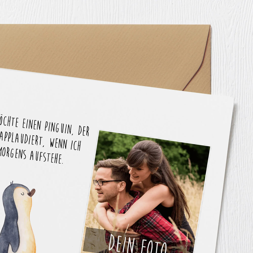 Personalisierte Foto Deluxe Karte Pinguin marschieren Personalisierte Foto Grußkarte, Pinguin, Pinguine, Frühaufsteher, Langschläfer, Bruder, Schwester, Familie