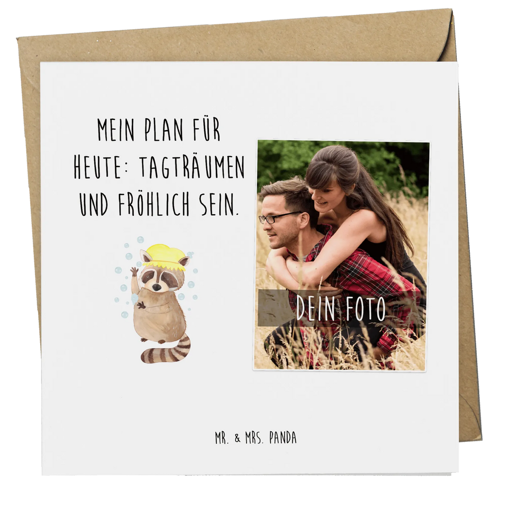 Personalisierte Foto Deluxe Karte Waschbär Personalisierte Foto Grußkarte, Tiermotive, Gute Laune, lustige Sprüche, Tiere, Waschbär, Tagträumen, Plan, Fröhlich, waschen, Seifenblasen