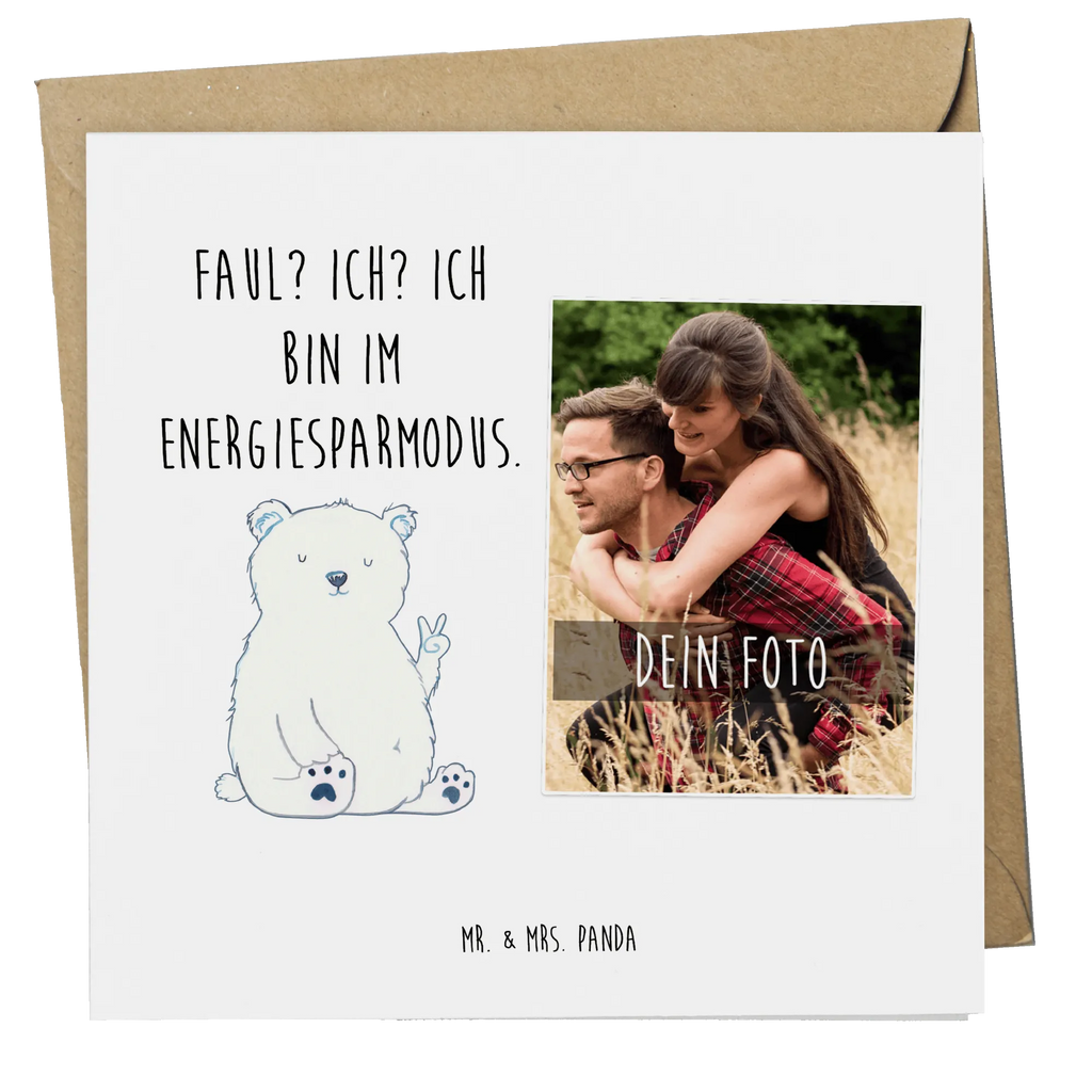 Personalisierte Foto Deluxe Karte Eisbär Faul Personalisierte Foto Grußkarte, Bär, Teddy, Teddybär, Eisbär, Nordpol, Faul, Entspannen, Relaxen, Büro, Arbeit, Bürojob, Arbeitsplatz, Homeoffice