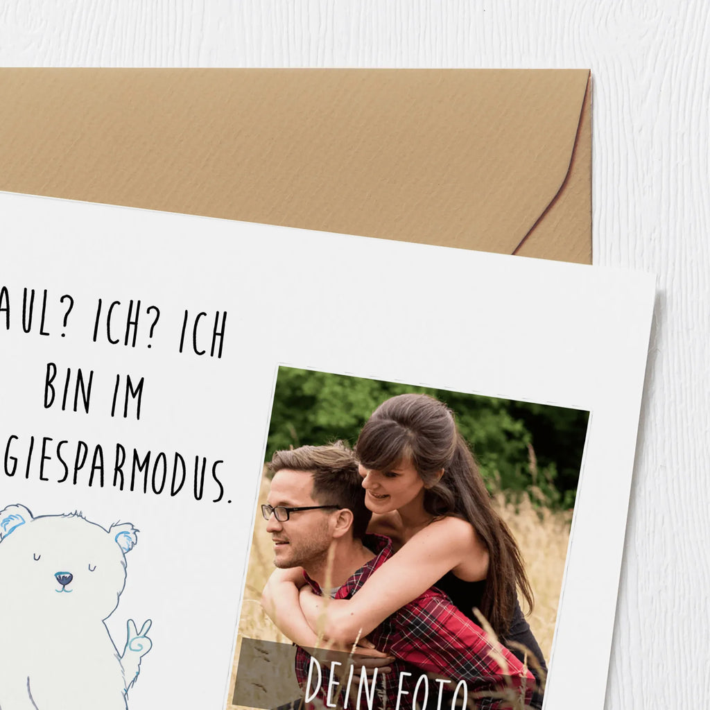 Personalisierte Foto Deluxe Karte Eisbär Faul Personalisierte Foto Grußkarte, Bär, Teddy, Teddybär, Eisbär, Nordpol, Faul, Entspannen, Relaxen, Büro, Arbeit, Bürojob, Arbeitsplatz, Homeoffice