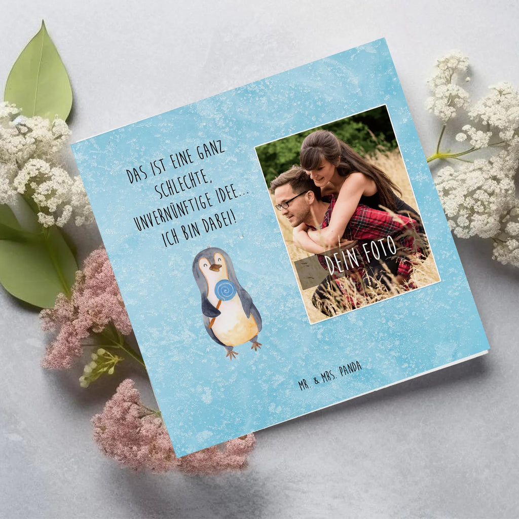 Personalisierte Foto Deluxe Karte Pinguin Lolli Personalisierte Foto Grußkarte, Pinguin, Pinguine, Lolli, Süßigkeiten, Blödsinn, Spruch, Rebell, Gauner, Ganove, Rabauke