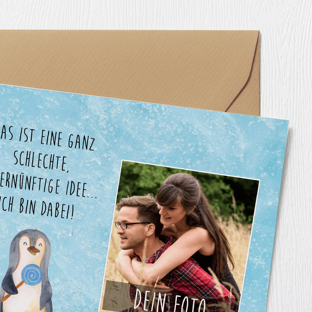 Personalisierte Foto Deluxe Karte Pinguin Lolli Personalisierte Foto Grußkarte, Pinguin, Pinguine, Lolli, Süßigkeiten, Blödsinn, Spruch, Rebell, Gauner, Ganove, Rabauke