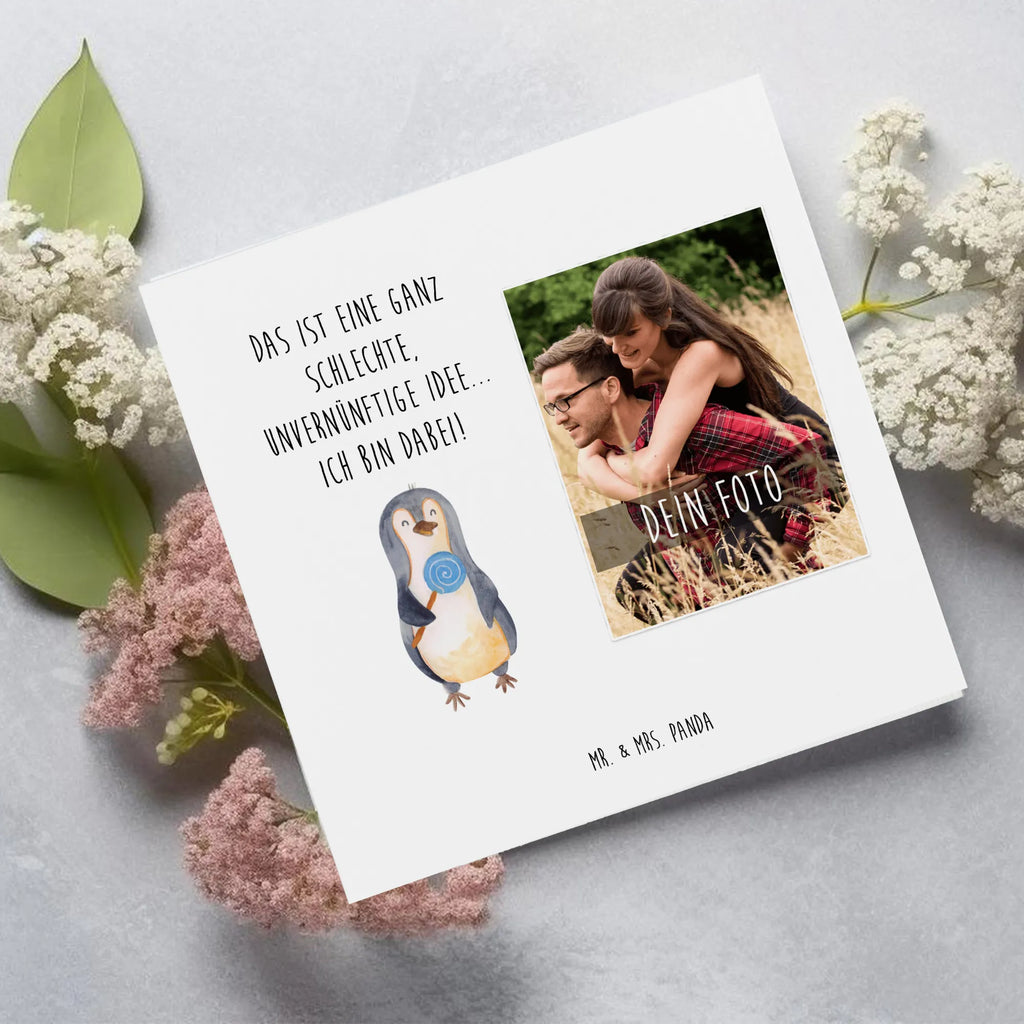 Personalisierte Foto Deluxe Karte Pinguin Lolli Personalisierte Foto Grußkarte, Pinguin, Pinguine, Lolli, Süßigkeiten, Blödsinn, Spruch, Rebell, Gauner, Ganove, Rabauke