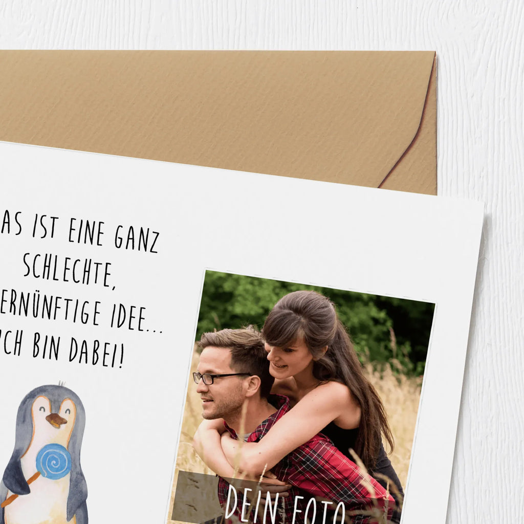 Personalisierte Foto Deluxe Karte Pinguin Lolli Personalisierte Foto Grußkarte, Pinguin, Pinguine, Lolli, Süßigkeiten, Blödsinn, Spruch, Rebell, Gauner, Ganove, Rabauke