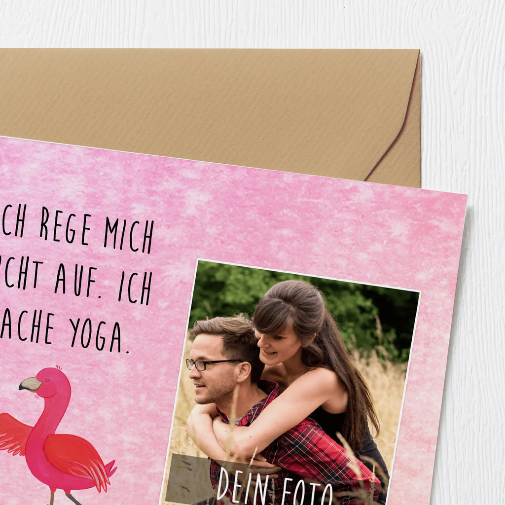 Personalisierte Foto Deluxe Karte Flamingo Yoga Personalisierte Foto Grußkarte, Flamingo, Vogel, Yoga, Namaste, Achtsamkeit, Yoga-Übung, Entspannung, Ärger, Aufregen, Tiefenentspannung