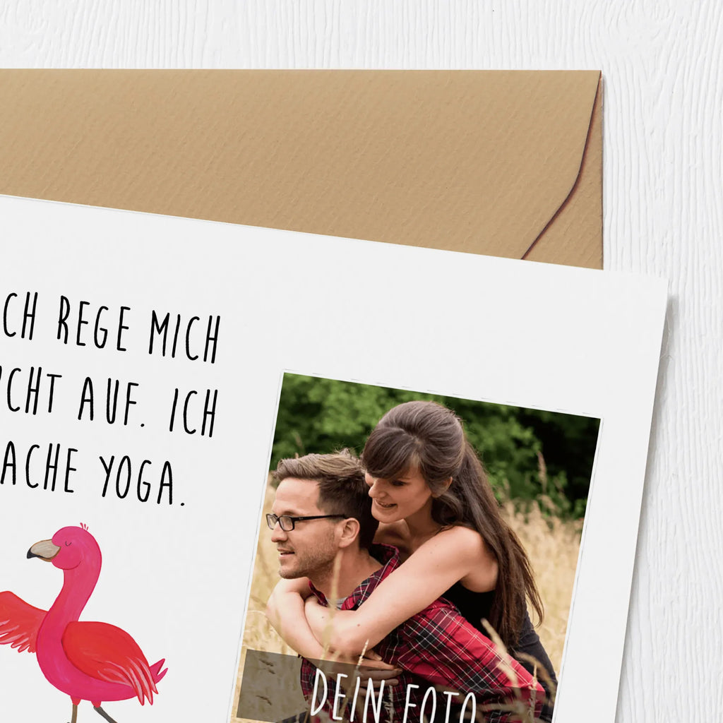 Personalisierte Foto Deluxe Karte Flamingo Yoga Personalisierte Foto Grußkarte, Flamingo, Vogel, Yoga, Namaste, Achtsamkeit, Yoga-Übung, Entspannung, Ärger, Aufregen, Tiefenentspannung