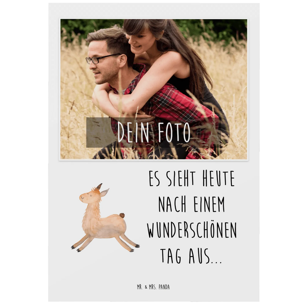 Personalisierte Foto Postkarte Lama Springen Personalisierte Foto Postkarte, Lama, Alpaka, Lamas, Lieblingstag, Happy day, fröhlich, Glück, Freundin, Liebeskummer, Neustart, guten Morgen, Start, Prüfung, Abitur