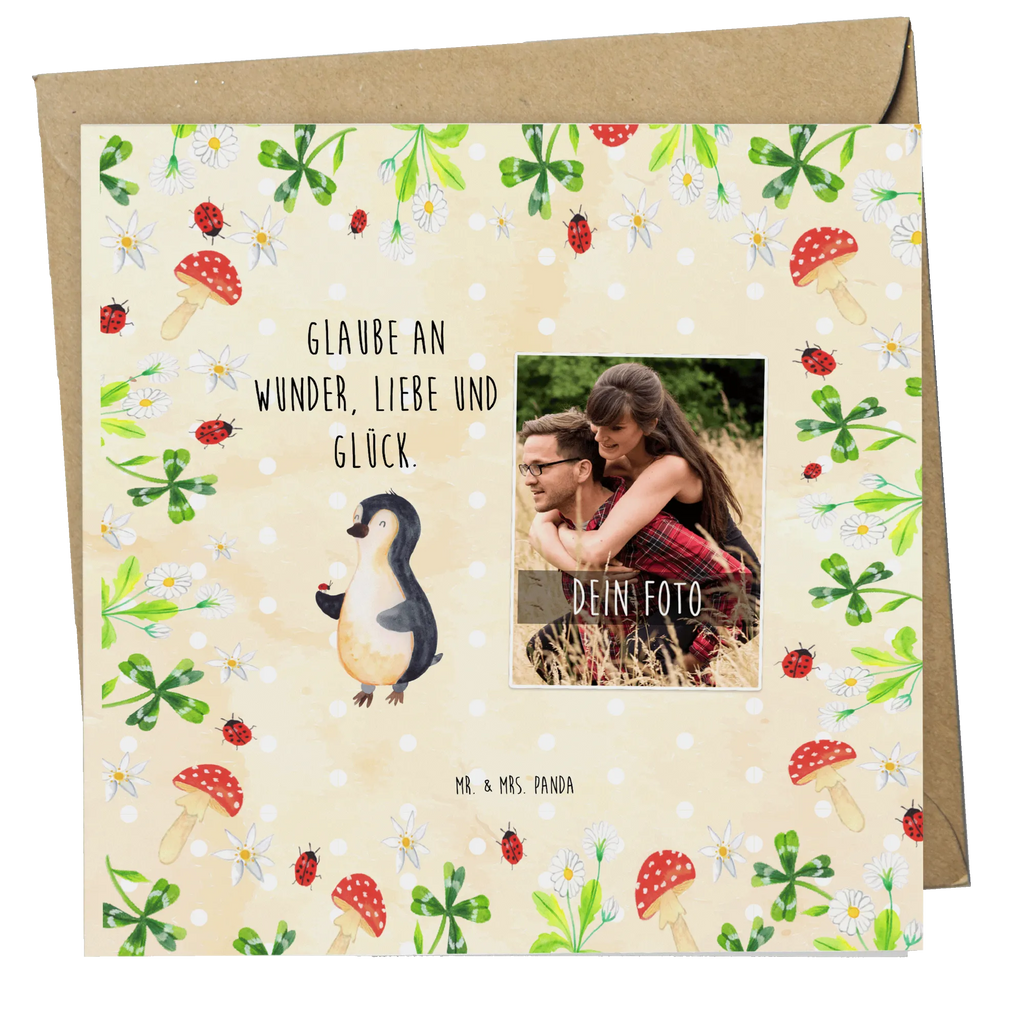 Personalisierte Foto Deluxe Karte Pinguin Marienkäfer Personalisierte Foto Grußkarte, Pinguin, Pinguine, Marienkäfer, Liebe, Wunder, Glück, Freude, Lebensfreude