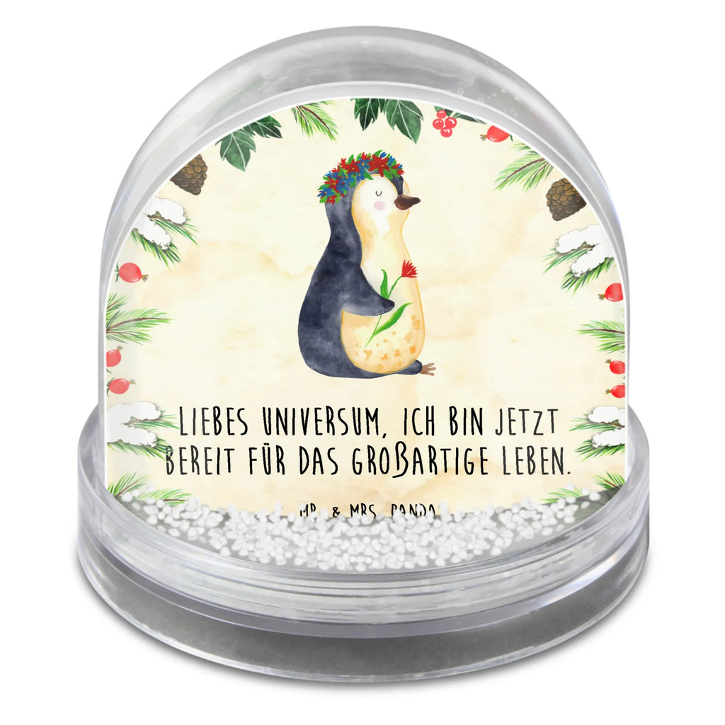 Schneekugel Pinguin Blumen Schneekugel, Schüttelkugel, Wunderkugel, Pinguin, Pinguine, Blumenkranz, Universum, Leben, Wünsche, Ziele, Lebensziele, Motivation, Lebenslust, Liebeskummer, Geschenkidee