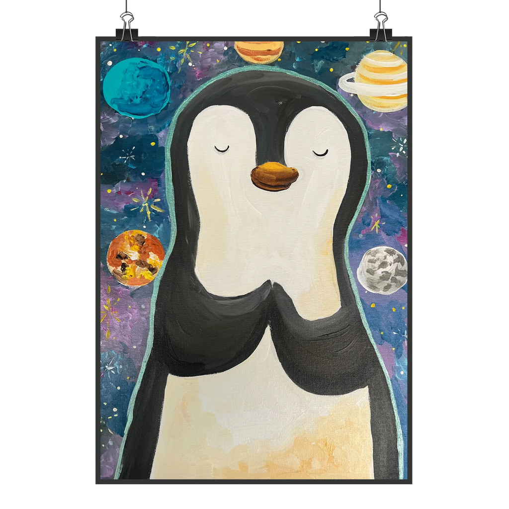 Poster Pinguin Universum Poster, Wandposter, Bild, Wanddeko, Küchenposter, Kinderposter, Wanddeko Bild, Raumdekoration, Wanddekoration, Handgemaltes Poster, Mr. & Mrs. Panda Poster, Designposter, Kunstdruck, Posterdruck, Pinguin