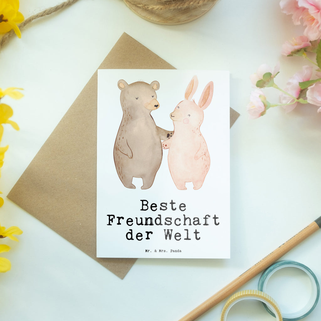 Grußkarte Hase Beste Freundschaft der Welt Grußkarte, Klappkarte, Einladungskarte, Glückwunschkarte, Hochzeitskarte, Geburtstagskarte, Karte, Ansichtskarten, für, Dankeschön, Geschenk, Schenken, Geburtstag, Geburtstagsgeschenk, Geschenkidee, Danke, Bedanken, Mitbringsel, Freude machen, Geschenktipp, Freundschaft, Freunde, Freunde fürs Leben, best friends, Freundin, Freund, Clique, Kumpel, bae, bff