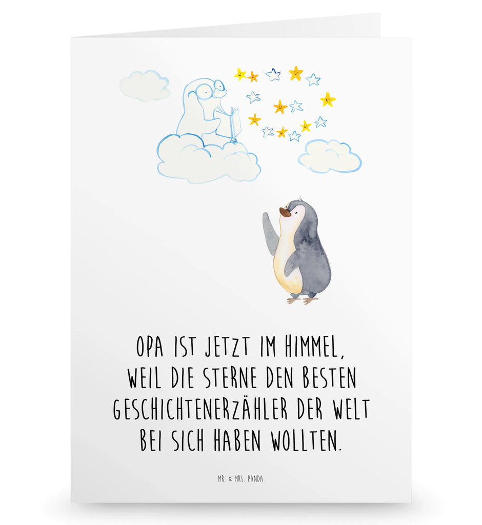 Klapp Trauerkarte Pinguin Opa Sterne Trauerkarte, Beileidskarte, Kondolenzkarte, Umschlag, Briefumschlag, Klappkarte, Trauerkarte Klappkarte, Tod, Gestorben, Trauer, Beerdigung, Beileid, Anteilnahme, Trauersprüche, Beileidsprüche, Verlust, Oma, Opa, Großeltern, Kind, Karte