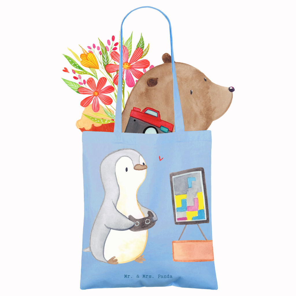 Tragetasche Pinguin Zocken Tage Beuteltasche, Beutel, Einkaufstasche, Jutebeutel, Stoffbeutel, Tasche, Shopper, Umhängetasche, Strandtasche, Schultertasche, Stofftasche, Tragetasche, Badetasche, Jutetasche, Einkaufstüte, Laptoptasche, Geschenk, Sport, Sportart, Hobby, Schenken, Danke, Dankeschön, Auszeichnung, Gewinn, Sportler, Zocken, Gaming, Videospiele, Videogames