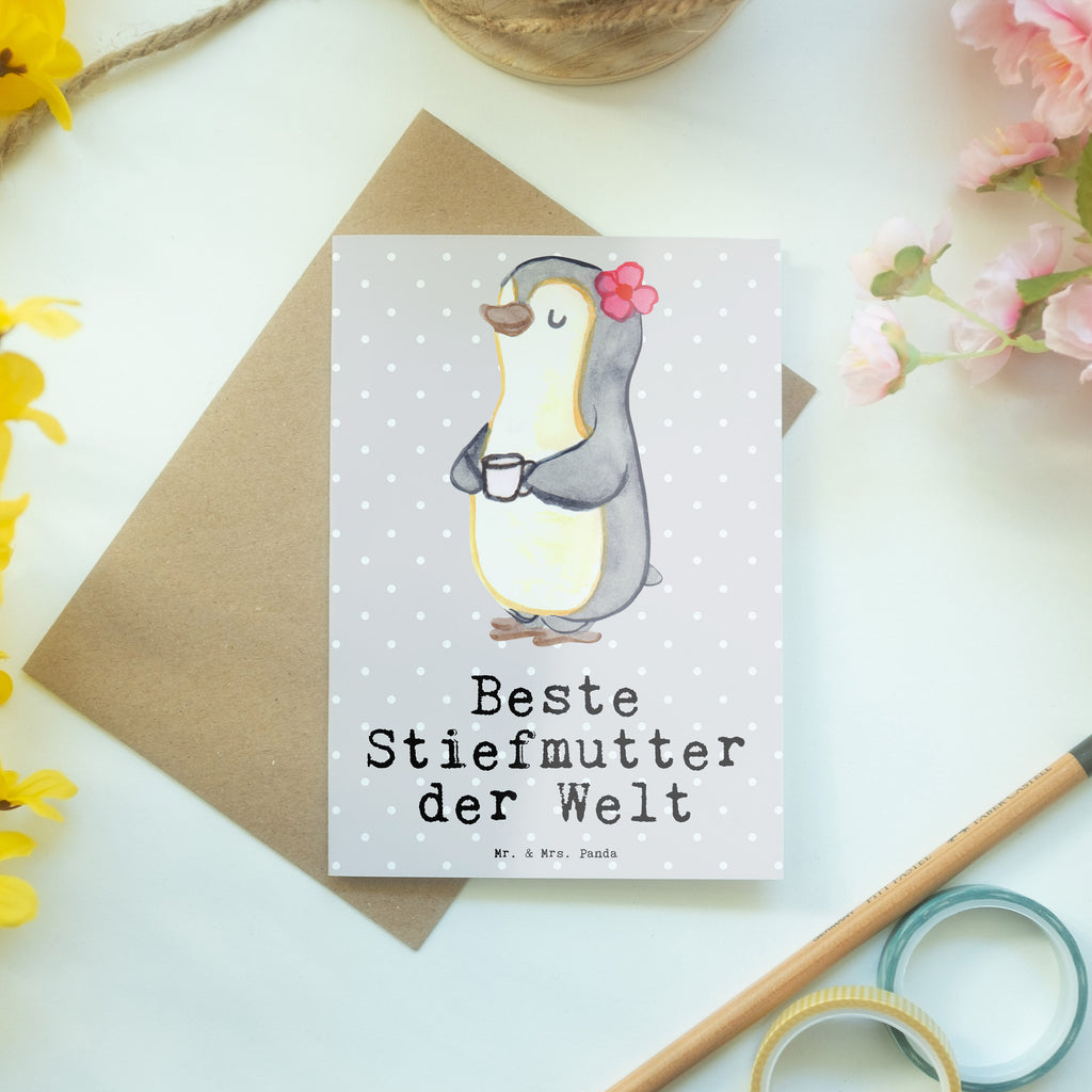 Grußkarte Pinguin Beste Stiefmutter der Welt Grußkarte, Klappkarte, Einladungskarte, Glückwunschkarte, Hochzeitskarte, Geburtstagskarte, Karte, Ansichtskarten, für, Dankeschön, Geschenk, Schenken, Geburtstag, Geburtstagsgeschenk, Geschenkidee, Danke, Bedanken, Mitbringsel, Freude machen, Geschenktipp, Stiefmutter, Stief Mutter, Stiefmama, Mami, Mutter, Muttertag, Mutti, Mama, Tochter, Sohn, Beste