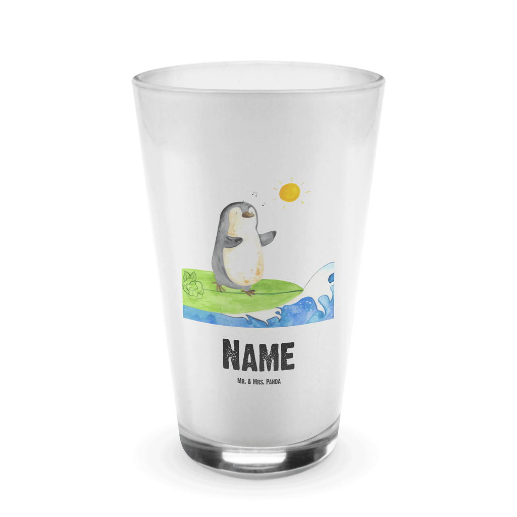 Personalisiertes Glas Pinguin Surfer Bedrucktes Glas, Glas mit Namen, Namensglas, Glas personalisiert, Name, Bedrucken, Pinguin, Pinguine, surfen, Surfer, Hawaii, Urlaub, Wellen, Wellen reiten, Portugal