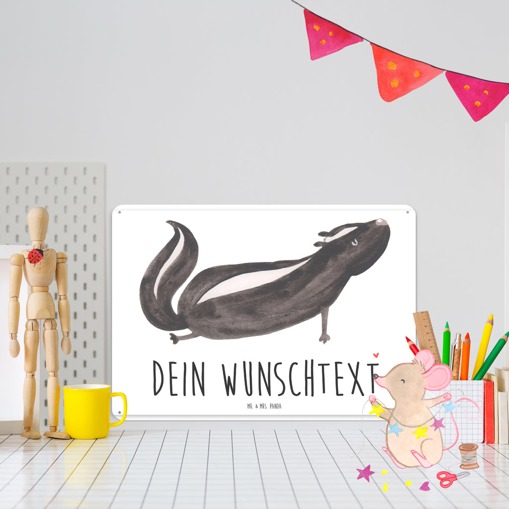 Personalisiertes Blechschild Stinktier Yoga Blechschild, Metallschild, Geschenk Schild, Schild, Magnet-Metall-Schild, Deko Schild, Wandschild, Wand-Dekoration, Türschild, Stinktier, Skunk, Wildtier, Raubtier, Stinker, Stinki, Yoga, Namaste, Lebe, Liebe, Lache