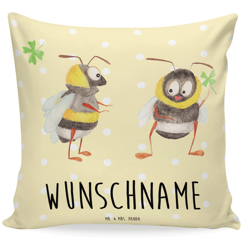 Personalisiertes Kissen Hummeln mit Kleeblatt Kissen, personalisiert, Name, Wunschname, bedrucken, Kopfkissen, Tiermotive, Gute Laune, lustige Sprüche, Tiere, Hummel, Biene, Spruch positiv, Biene Deko, Spruch schön, glücklich sein, glücklich werden, Spruch fröhlich