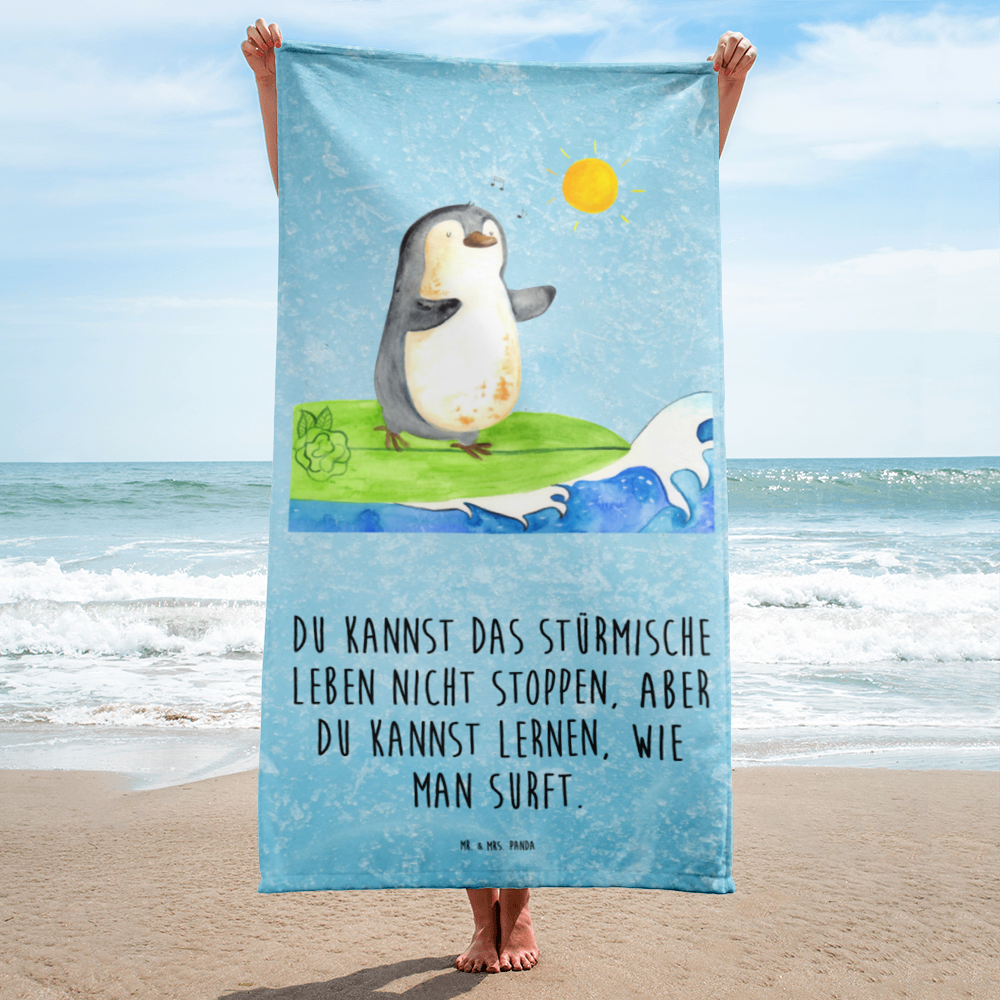 XL Badehandtuch Pinguin Surfer Handtuch, Badetuch, Duschtuch, Strandtuch, Saunatuch, Pinguin, Pinguine, surfen, Surfer, Hawaii, Urlaub, Wellen, Wellen reiten, Portugal