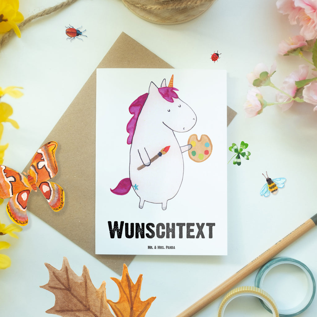 Personalisierte Grußkarte Einhorn Künstler Personalisierte Grußkarte, Personalisiertere Klappkarte, Personalisierte Einladungskarte, Personalisierte Glückwunschkarte, Personalisierte Hochzeitskarte, Personalisierte Geburtstagskarte, Grußkarte mit Namen, Grußkarte selber drucken, Grußkarte selbst gestalten, Grußkarte mit persönlichen Nachrichten, Grußkarte als Geldgeschenk, Grußkarten personalisiert, Personalisierte Karte, Einhorn, Einhörner, Einhorn Deko, Pegasus, Unicorn, Englisch, Künstler, Artist, Malen, Zeichnen, Welt, Farbe, Stift, Pinsel, Geschenk, Maler