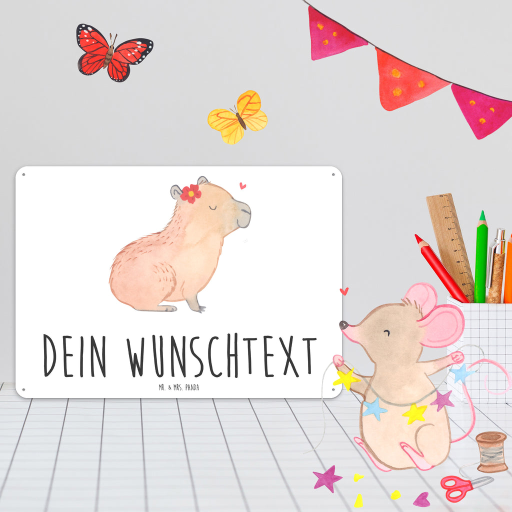 Personalisiertes Blechschild Capybara Blume Blechschild, Metallschild, Geschenk Schild, Schild, Magnet-Metall-Schild, Deko Schild, Wandschild, Wand-Dekoration, Türschild, Tiermotive, Gute Laune, lustige Sprüche, Tiere, Capybara