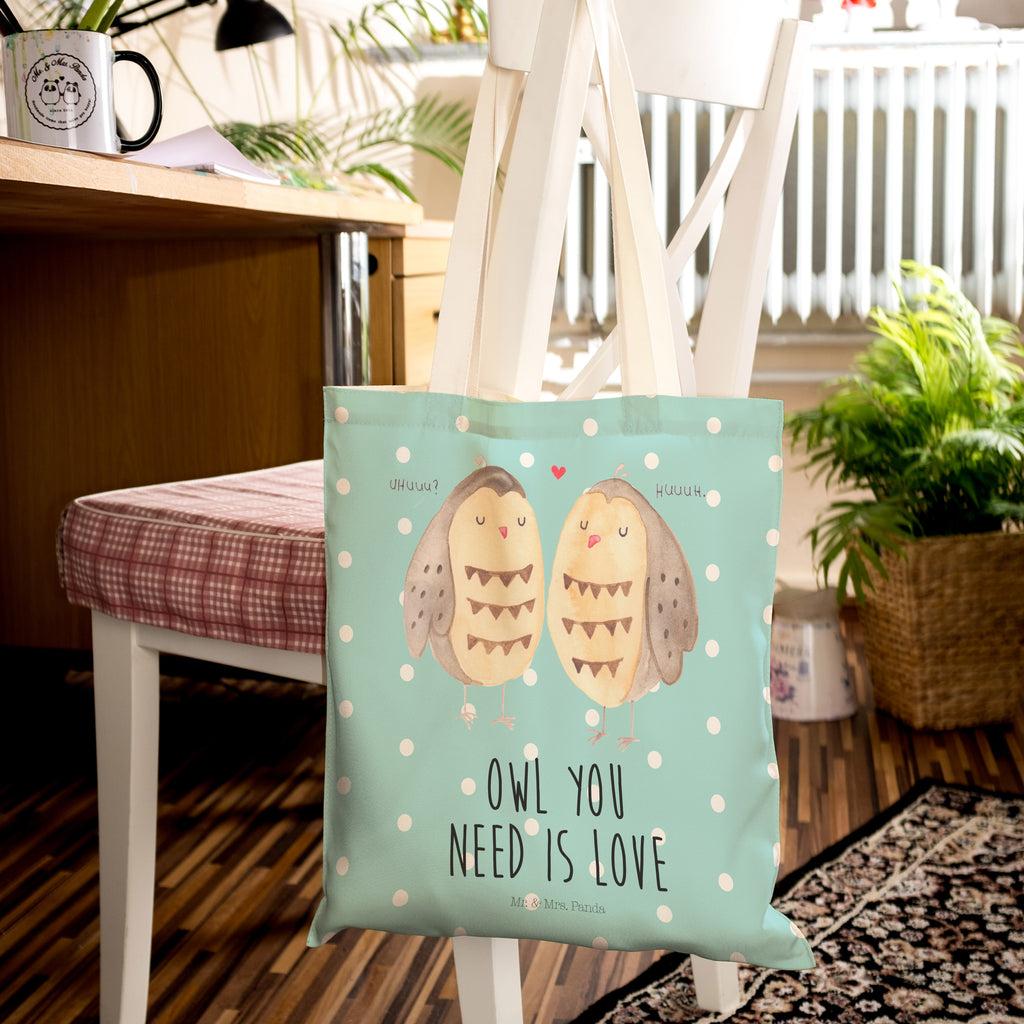 Einkaufstasche Eulen Liebe Tragetasche, Tasche, Beutel, Stofftasche, Baumwolltasche, Umhängetasche, Shopper, Einkaufstasche, Beuteltasche, Eule, Eule Deko, Liebe, Hochzeit Spruch, Owl, All you need is love, Liebe Spruch, Freundin Geschenk, Freund, Wortspiel lustig