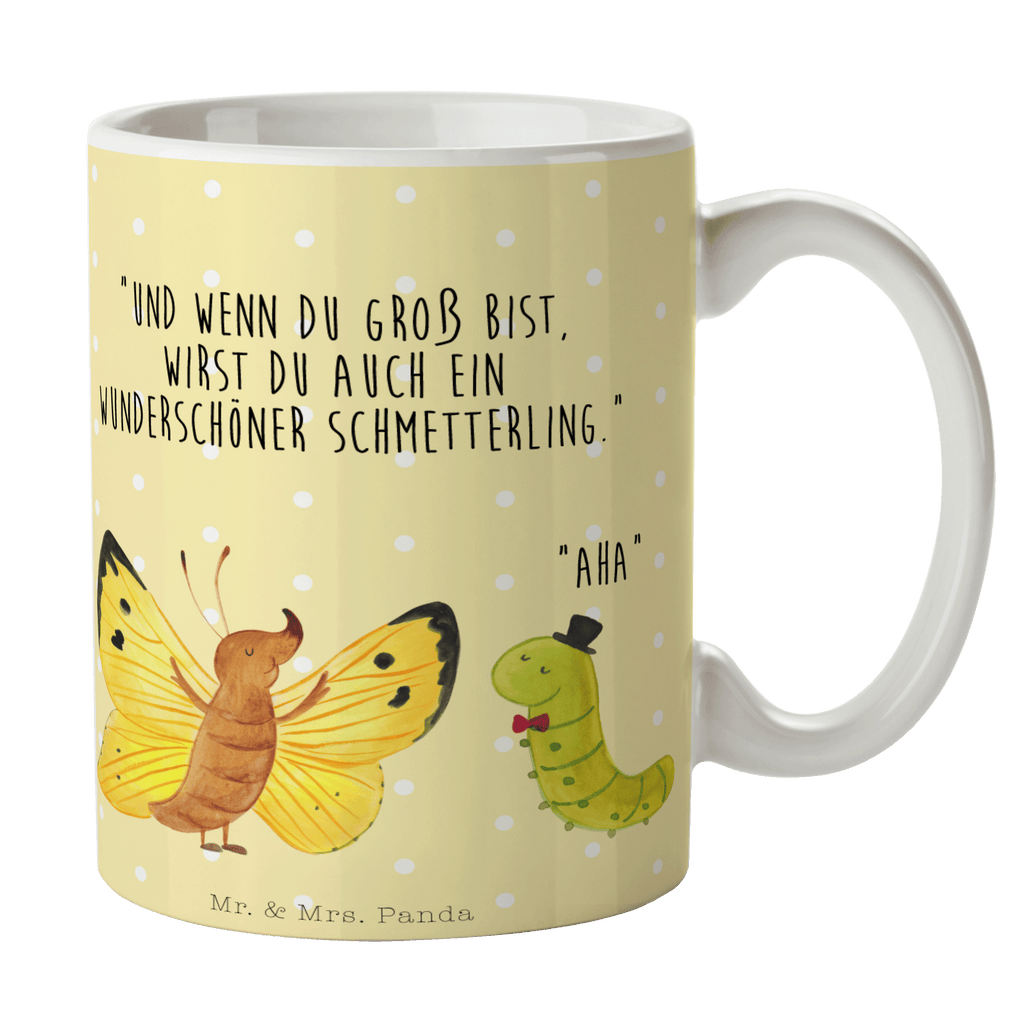 Tasse Raupe & Schmetterling Tasse, Kaffeetasse, Teetasse, Becher, Kaffeebecher, Teebecher, Keramiktasse, Porzellantasse, Büro Tasse, Geschenk Tasse, Tasse Sprüche, Tasse Motive, Kaffeetassen, Tasse bedrucken, Designer Tasse, Cappuccino Tassen, Schöne Teetassen, Tiermotive, Gute Laune, lustige Sprüche, Tiere, Raupe, Schmetterling, Zitronenfalter, Entwicklung, Erwachsen werden, Kokon, Hut, Hütchen, Schönheit, Aufwachsen