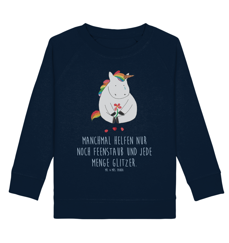 Organic Kinder Pullover Einhorn Traurig Kinder Pullover, Kinder Sweatshirt, Jungen, Mädchen, Einhorn, Einhörner, Einhorn Deko, Pegasus, Unicorn, Glitzer, Trösten. Freundschaft, Freunde, Liebe, Trauer, Grußkarte, Blume