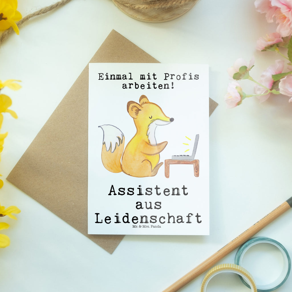 Grußkarte Assistent aus Leidenschaft Grußkarte, Klappkarte, Einladungskarte, Glückwunschkarte, Hochzeitskarte, Geburtstagskarte, Karte, Ansichtskarten, Beruf, Ausbildung, Jubiläum, Abschied, Rente, Kollege, Kollegin, Geschenk, Schenken, Arbeitskollege, Mitarbeiter, Firma, Danke, Dankeschön