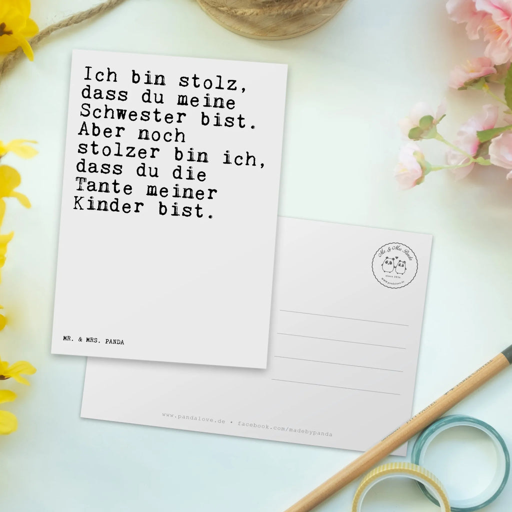 Postkarte Sprüche und Zitate Ich bin stolz, dass du meine Schwester bist. Aber noch stolzer bin ich, dass du die Tante meiner Kinder bist. Postkarte, Karte, Geschenkkarte, Grußkarte, Einladung, Ansichtskarte, Geburtstagskarte, Einladungskarte, Dankeskarte, Ansichtskarten, Einladung Geburtstag, Einladungskarten Geburtstag, Spruch, Sprüche, lustige Sprüche, Weisheiten, Zitate, Spruch Geschenke, Spruch Sprüche Weisheiten Zitate Lustig Weisheit Worte