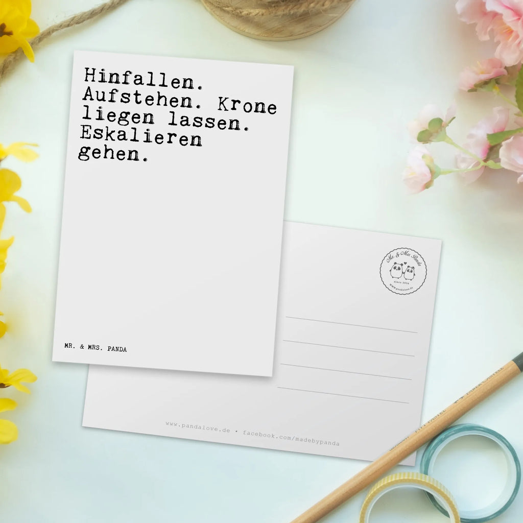 Postkarte Sprüche und Zitate Hinfallen. Aufstehen. Krone liegen lassen. Eskalieren gehen. Postkarte, Karte, Geschenkkarte, Grußkarte, Einladung, Ansichtskarte, Geburtstagskarte, Einladungskarte, Dankeskarte, Ansichtskarten, Einladung Geburtstag, Einladungskarten Geburtstag, Spruch, Sprüche, lustige Sprüche, Weisheiten, Zitate, Spruch Geschenke, Spruch Sprüche Weisheiten Zitate Lustig Weisheit Worte