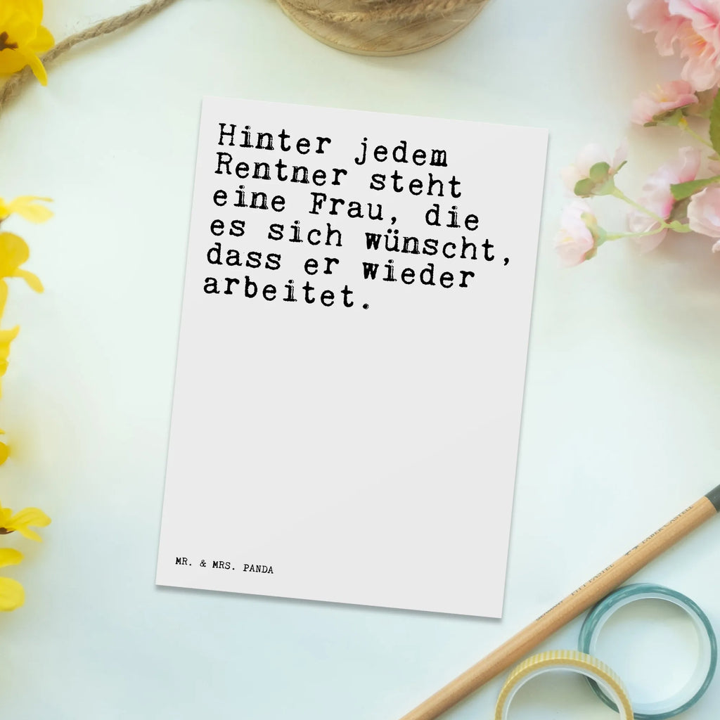 Postkarte Sprüche und Zitate Hinter jedem Rentner steht eine Frau, die es sich wünscht, dass er wieder arbeitet. Postkarte, Karte, Geschenkkarte, Grußkarte, Einladung, Ansichtskarte, Geburtstagskarte, Einladungskarte, Dankeskarte, Ansichtskarten, Einladung Geburtstag, Einladungskarten Geburtstag, Spruch, Sprüche, lustige Sprüche, Weisheiten, Zitate, Spruch Geschenke, Spruch Sprüche Weisheiten Zitate Lustig Weisheit Worte