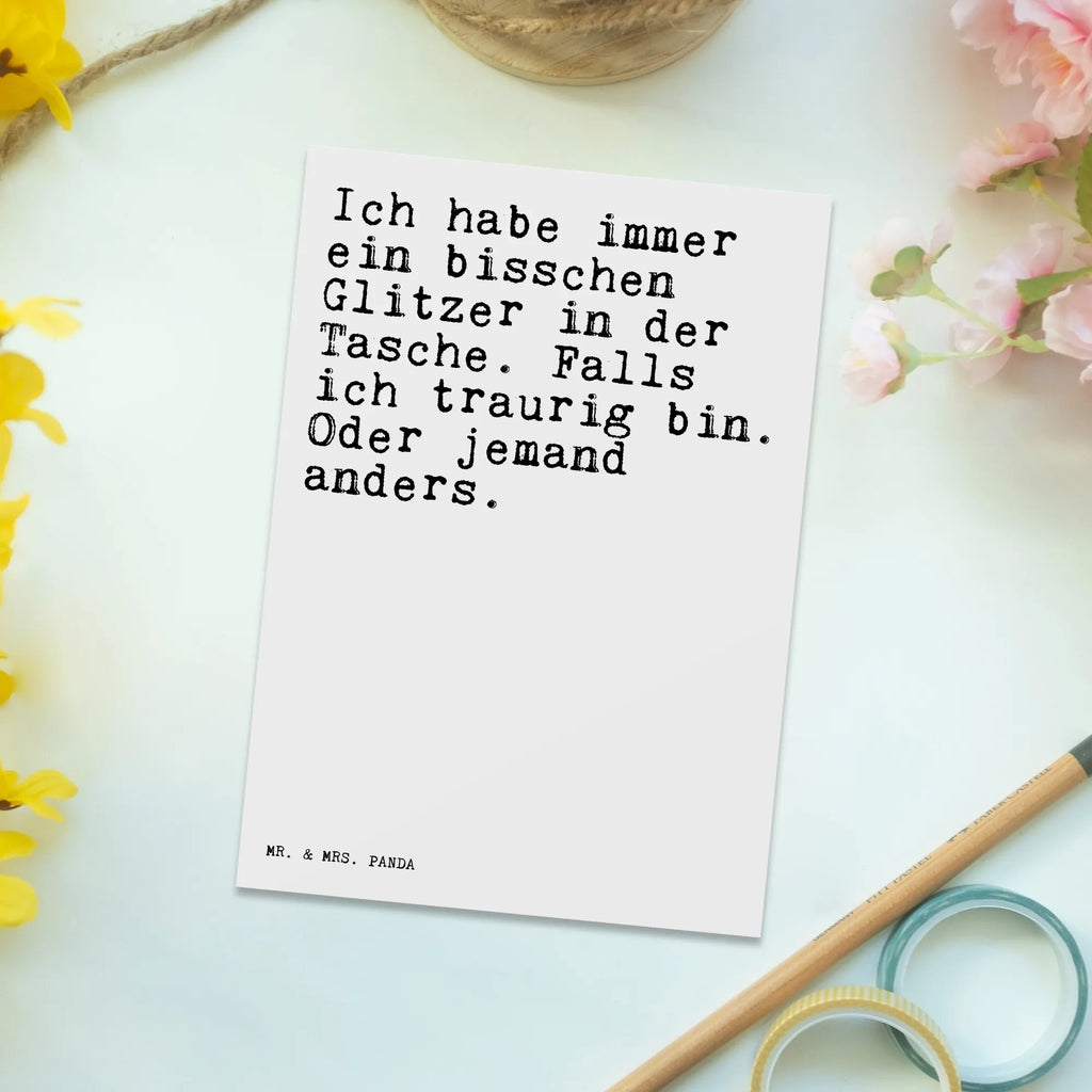 Postkarte Sprüche und Zitate Ich habe immer ein bisschen Glitzer in der Tasche. Falls ich traurig bin. Oder jemand anders. Postkarte, Karte, Geschenkkarte, Grußkarte, Einladung, Ansichtskarte, Geburtstagskarte, Einladungskarte, Dankeskarte, Ansichtskarten, Einladung Geburtstag, Einladungskarten Geburtstag, Spruch, Sprüche, lustige Sprüche, Weisheiten, Zitate, Spruch Geschenke, Spruch Sprüche Weisheiten Zitate Lustig Weisheit Worte